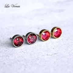 ✴︎大人ピンク✴︎ つけっぱなしOK 天然 ロードライトガーネット 一粒 ベゼルピアス 4mm 316 サージカルステンレス 金属アレルギー対応 両耳用 ペア【1月 誕生石】