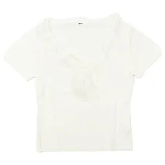 美品 ルネ Rene レース シルクリボン ニット ブラウス カットソー Vネック 半袖 プルオーバー トップス サイズ36 S ホワイト 白 レディース YBA11のサムネイル