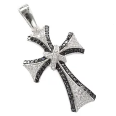 ペンダントトップ メンズ 18金 K18WG ブラックダイヤモンド ダイヤモンド メンズペンダントトップ クロス 十字架 ネックレスヘッド ホワイトゴールド 喜平用 トップ 大き目 男性 日本製 刻印入り 鑑別書付き【アクセサリーマート/メルカリShops店】
