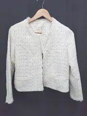 ◇ ⊆ シャンブルドゥシャーム ウール コットン 長袖 ツイード ジャケット サイズL アイボリー系 レディース E  【1507100007179】