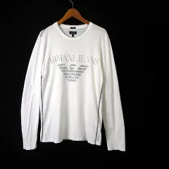 アルマーニ ジーンズ ARMANI JEANS Tシャツ ロンT イーグル ロゴ プリント クルーネック コットン 長袖 XS 白 ホワイト 小さいサイズ 国内正規品のサムネイル