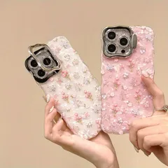シンプルシェルチューリップパターンフォトフレームスタンド携帯電話保護ケース iPhone 11 12 13 14 15 16 Pro Max Plus 全包落下防止携帯電話保護ケース