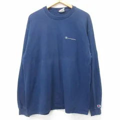 XL/古着 チャンピオン Champion 長袖 ビンテージ Tシャツ メンズ 00s ワンポイントロゴ 大きいサイズ クルーネック 紺 ネイビー 25aug28 中