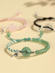 ブレスレット レディース 東陵玉 ローズクォーツ 黒石 天山翠  平安ボタン 中華風 プレゼント オシャレ かわいい エレガント