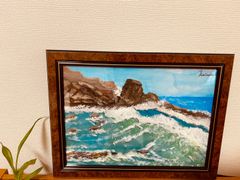 絵画「波打ち際の岩」アクリル絵/新品額縁