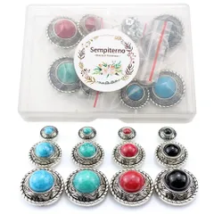 【人気商品】(アンティークシルバー) DIYの手工芸品 ハンドメイド バッグ飾り用ボタン 手芸 ヴィンテージ装飾バックル 財布 レザークラフト 25mm 20mm 12mm ネジ式 ターコイズ シルバー 12個セット ボタン コンチョ sempiterno