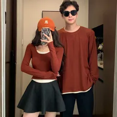 カップル Tシャツ メンズ レディース カットソー クルーネック トップス ペアルック お揃い 春 秋 長袖 おしゃれ 可愛い カジュアル プレゼント ギフト ファッション shangyazi08