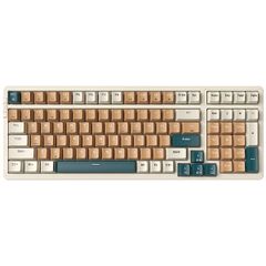 【数量限定】Type-c有線接続 2.4G 100キー 独立キースイッチ メカニカルキーボード RGBバックライト 英語配列 ABS材料 Merdia Mac＆Win用 ブラウン+オフベージュ+エメラルドグリーン（青軸）