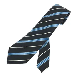 良好 BURBERRY BLACK LABEL バーバリーブラックレーベル  ネクタイ  ブラック/ブルー ストライプ柄 シルク メンズ　240001089778
