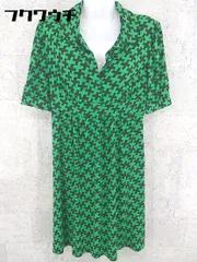 ◇ Talbots タルボット 総柄 半袖 膝丈 ワンピース サイズ6 ブラック グリーン レディース 【中古】 【1002801154677】