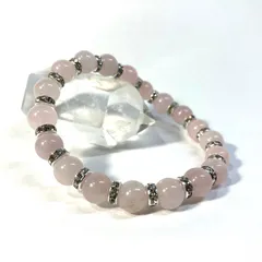 ローズクォーツ パワーストーン ブレスレット 8mm 天然石  (シルバー)  メンズ・レディース 男性・女性  数珠 ピンク 恋愛運 ●