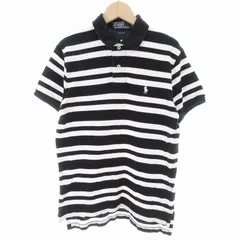 ポロ バイ ラルフローレン Polo by Ralph Lauren CUSTOM FIT ポロシャツ 半袖 カットソー ボーダー ロゴ刺繍 M 黒 ブラック 白 ホワイト /MM