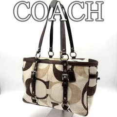 【美品】COACH シグネチャー トートバッグ ベージュ ブラウン ロゴ キャンバス 肩掛け A4サイズ Y2K 2000s Vintage Shoulder Bag Logo Canvas Tote Handbag USA Style