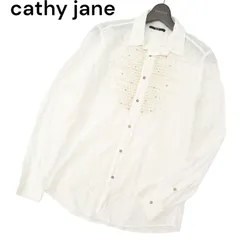 Cathy Jane キャシージェーン 春夏 刺繍 デザイン★ インド綿 長袖 ワーク シャツ Sz.1　メンズ 白のサムネイル