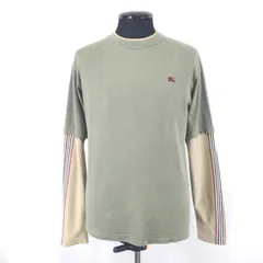 三陽商会製★BURBERRY BLACK LABEL【バーバリーブラックレーベル】 長袖Ｔシャツ【2/メンズM/カーキ×ベージュ】重ね着風/Tops/Shirts◆BJ004-j