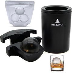 Amber Ark クリスタルアイスメーカー 透明氷製氷 コンパクトサイズ 丸型氷1個 20時間製氷 氷保存袋付( ブラック)