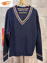 美品 BEAMS HEART ケーブル編み Vネック チルデン セーター L メンズ ニット ネイビー ビームス ハート スクール