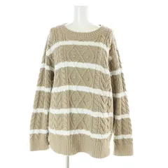 ジェラートピケ gelato pique ボーダーアランプルオーバー ニット 長袖 クルーネック ケーブル編み F 茶 ブラウン 白 ホワイト /AT ■OS