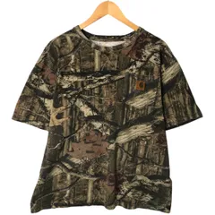 【Carhartt】カーハート　Tシャツ リアルツリー柄プリント迷彩　希少L Carhartt カーハート リアルツリーカモ 総柄 ワンポイントロゴ