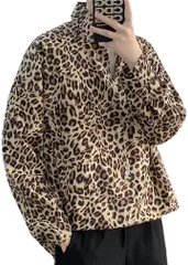 aspersio アスペルシオ 長袖シャツ お洒落 カジュアルシャツ レオパード ブラウン( レオパードブラウン,  L)