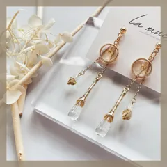 【304ステンレス 24KGP 本金メッキ ポスト】 メタル チェーン クリア ガラス チャーム サークル フープ 華奢 ゴールド シルバー ビーズ 揺れる シンプル キレイ フォーマル ピアス ハンドメイドピアス アレルギー対応 【イヤリング変更可能】