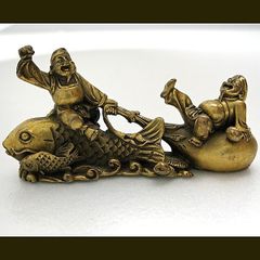 希少 高村泰正 作 唐銅製 河豚 恵比寿様 のったり 置物 彫刻・オブジェ