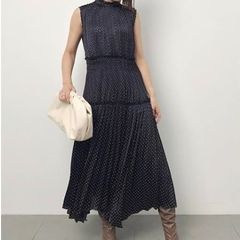 SNIDEL スナイデル プリーツノースリワンピース ドレス ノースリーブ ワンピース インナー付 ドット柄 総柄 プリーツ ハイネック モード ブラック ホワイト 黒 白 サイズF レディース 夏 有明ガーデンrecollect店 23 No.575H