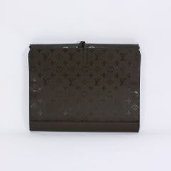 LOUIS VUITTON モノグラムイリュージョン 書類ケース レザー グリーン クラッチバッグ シルバー