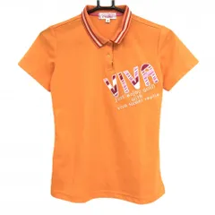 【超美品】ビバハート 半袖ポロシャツ オレンジ×ピンク replie ボーダーロゴ 襟ライン レディース 40(M) ゴルフウェア VIVA HEART