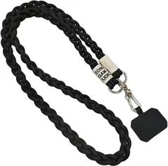 アリス Hi-Craft ネックストラップ 三つ編み おしゃれ 可愛い スマホストラップ スマホショルダー ローブ 落下防止 120cm 3way 肩掛け 首掛け 斜め掛け ナイロン製(ブラック)