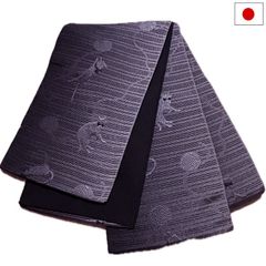 半幅帯（ネコと毛糸柄：ブラック系）日本製 ロング 長尺 リバーシブル 細帯 浴衣 着物 小紋 レディース 女性 和装 和服