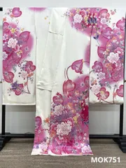 ブランド振袖 仮絵羽 Angel Heart 銀通し 正絹 未仕立て品 八掛付き MOK751