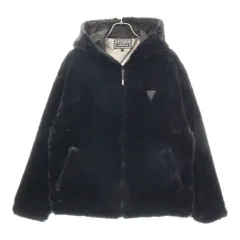 GUESS (ゲス) UNI HOODIE KNIT JKT ユニ バックロゴ ファー フーディ ジップアップ ジャケット ブラックのサムネイル