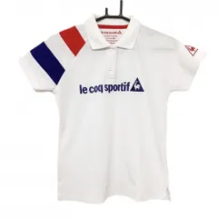 ★値下げ★【美品】ルコック 半袖ポロシャツ 白×ブルー 袖トリコロール 前立て薄汚れ レディース M ゴルフウェア le coq sportif