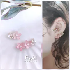 ピンクお花❀.*･ﾟプチイヤーカフセット♪ハンドメイド