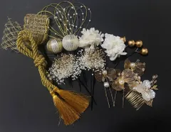 ドライフラワー　髪飾り　結婚式、成人式　七五三　髪飾り　ゴールド15本 6/30