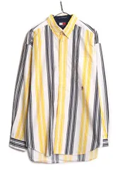 【お得なクーポン配布中!】 90s トミーヒルフィガー ストライプ 長袖 ボタンダウン シャツ メンズ XL / 90年代 オールド TOMMY HILFIGER 長袖シャツ ポケット付き BD