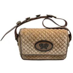 【中古】 ボッテガヴェネタ ワンショルダーバッグ ポスティエバッグ ベルベット ミズヘビ革 ピンクベージュ レディース