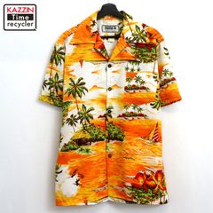 70s vintage 総柄 オープンカラー ポリエステル アロハシャツ メンズ Lサイズ相当