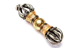 アルタイ隕石(メテオライト) 39x11(丸玉8)mm 金剛杵 ゴールドコーティング ペンダントトップ 1個売り パワーストーン 天然石 _PRG2183-2