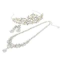 良好 Love Tiara ラブティアラ  ネックレス イヤリング ティアラ 3点セット   シルバーカラー  レディース  ブライダルアクセサリー　240001154224