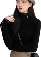babester ベイブスター リブニット セーター レディース カットソー シャツ 長袖 フリル( ブラック,  Free Size)