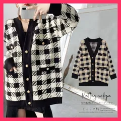 【スタッフおすすめ！】 ニットカーディガン レディースチェック柄 ノーカラー カーデ/ニットソー レトロ/ボダン 配色ニット Vネック 前開き ニットトップス 韓国 おすすめ おしゃれ　かわいい　人気 83YATONG-060