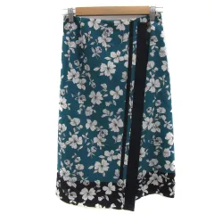 ナチュラルビューティー NATURAL BEAUTY ラップスカート風 巻きスカート風 ミモレ丈 花柄 38 M マルチカラー エメラルドグリーン /YS7