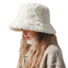 新品 無地 おしゃれ 可愛い 秋 ふわふわ 冬 もこもこ 暖かい ゆったり あったか バケハ 折りたたみ 小顔効果 防寒 サイズ調整可能 フェイクファ 通勤 起毛 通学 レディース 旅行 帽子 大きいサイズ バケットハット FDM01 [SLINX]