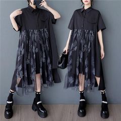 【限定】モード系  ニューデザイン シャツワンピース 重なりワンピース 膝上ワンピース アルビーノ ブフト アンコロック ヨウジヤマモト レディース 長袖   アシンメトリー  美しいシルエット 大きいサイズ