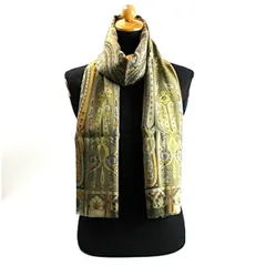 エトロ ウール シルク 長方形ストール 未使用 カーキ マスタード 中古