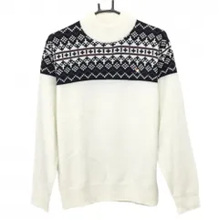 【超美品】アーノルドパーマーゴルフ ハイネックセーター 白×ネイビー 上部総柄 ウール混 ニット メンズ L ゴルフウェア 