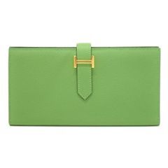 エルメス HERMES ベアンスフレ エプソン (レザー) GD金具 B刻印 2023年 長財布 かぶせ蓋 コンチネンタルウォレット H金具 ヴェールユッカ (グリーン) 正規品 中古 mbl16004