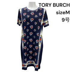 ◇トリー バーチ TORY BURCH ワンピース 膝丈 半袖  花柄 コットン M、9号 レディースS5T323